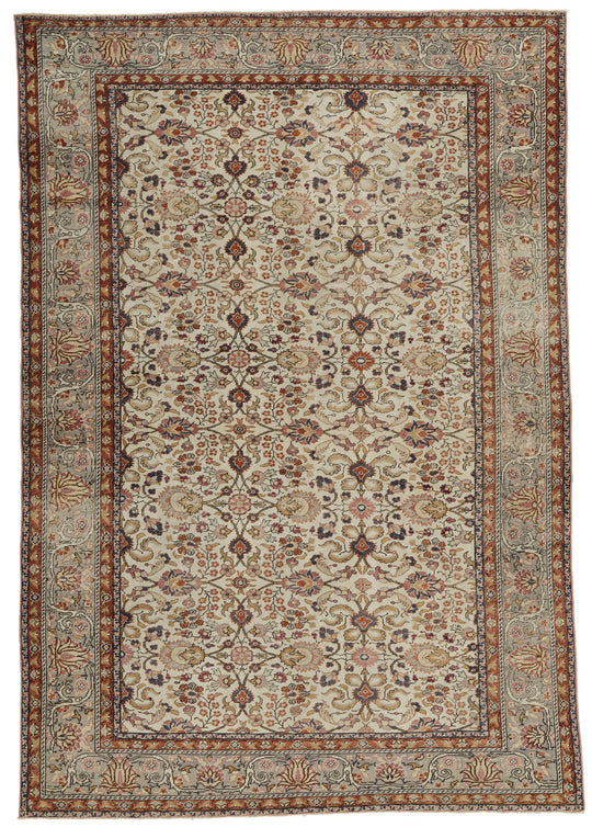 7x9 Ivory and Gray Turkish Traditional Rug