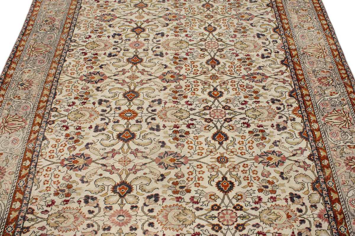 7x9 Ivory and Gray Turkish Traditional Rug
