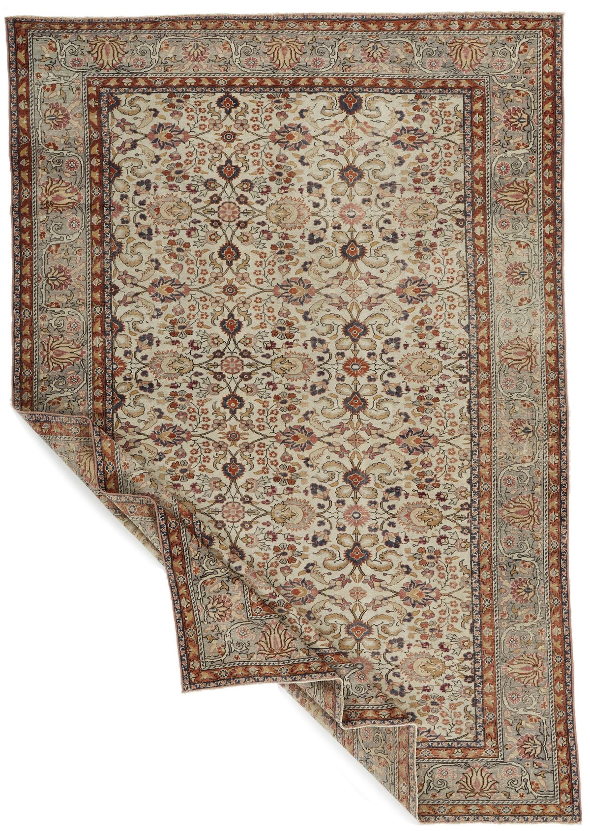 7x9 Ivory and Gray Turkish Traditional Rug