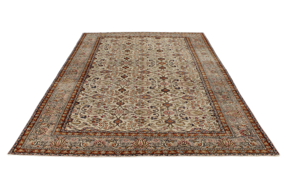 7x9 Ivory and Gray Turkish Traditional Rug