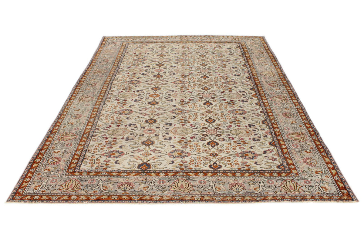 7x9 Ivory and Gray Turkish Traditional Rug