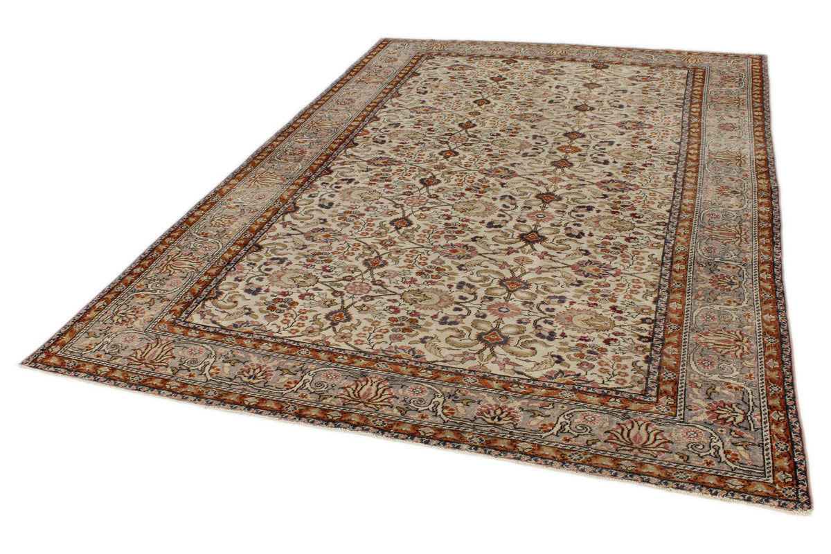 7x9 Ivory and Gray Turkish Traditional Rug