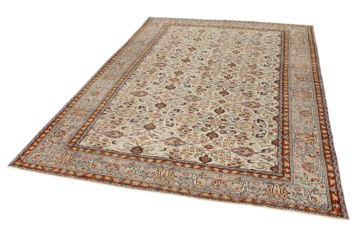 7x9 Ivory and Gray Turkish Traditional Rug