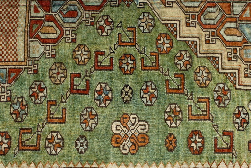 7x10 Green and Ivory Kazak Tribal Rug