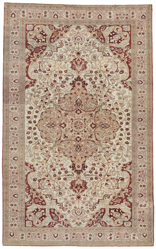 6x10 Red and Ivory Turkish Traditional Rug