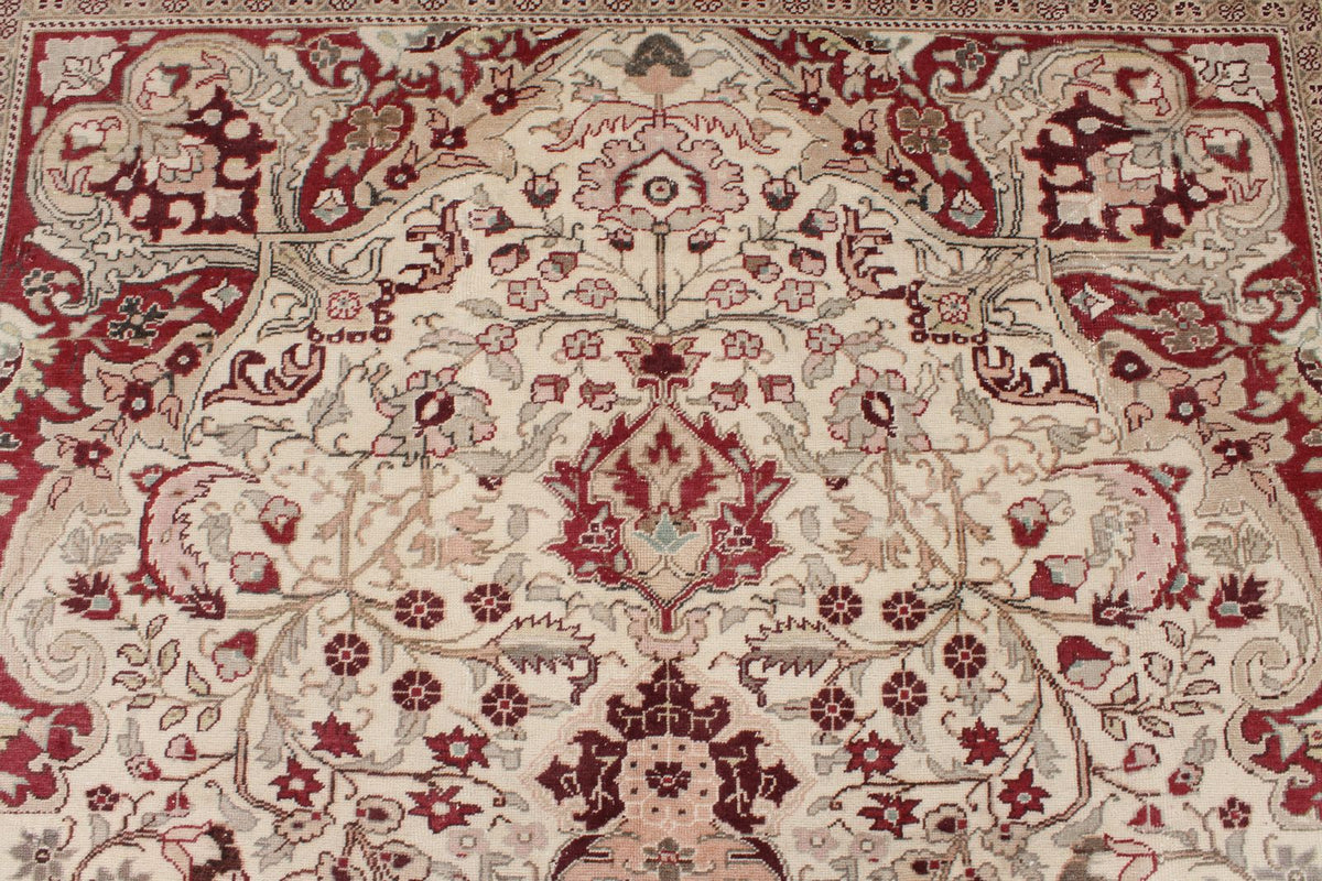6x10 Red and Ivory Turkish Traditional Rug