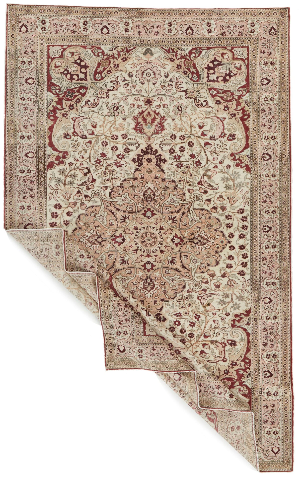 6x10 Red and Ivory Turkish Traditional Rug