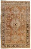 6x9 Ivory and Brown Turkish Tribal Rug