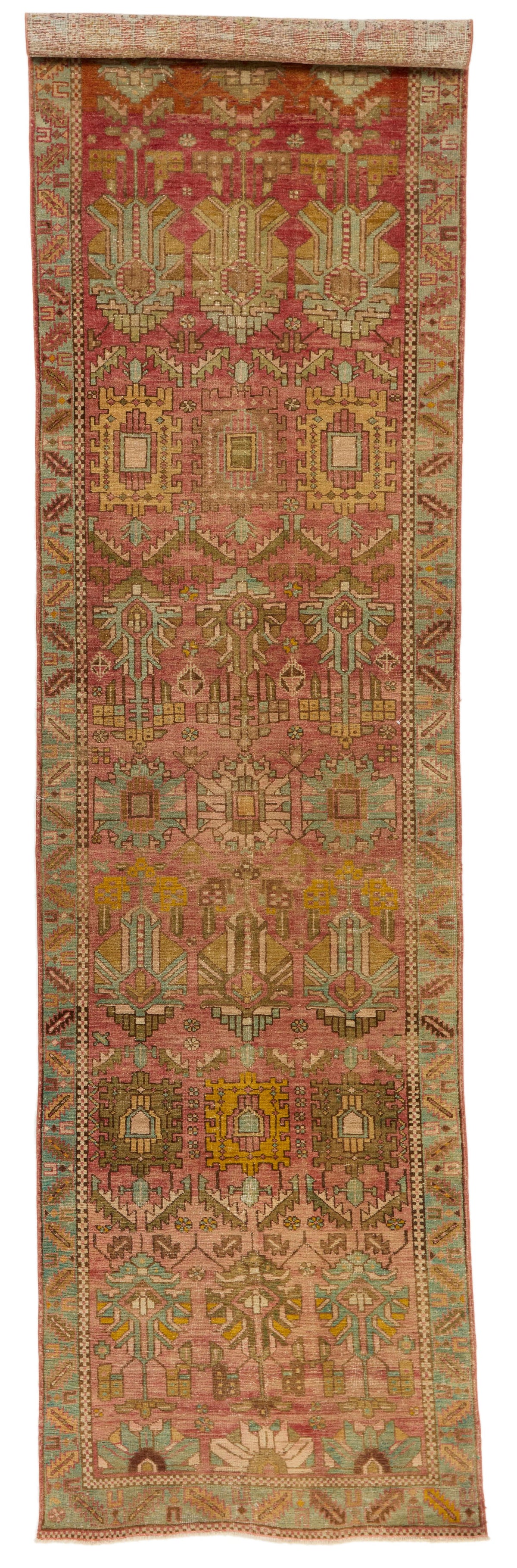 3x13 Rust and Brown Persian Hamadan Distressed Area Runner