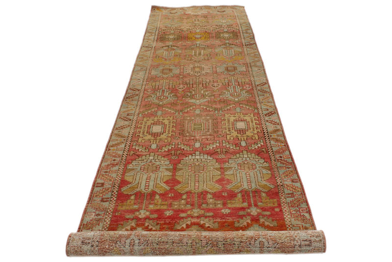 3x13 Rust and Brown Persian Hamadan Distressed Area Runner