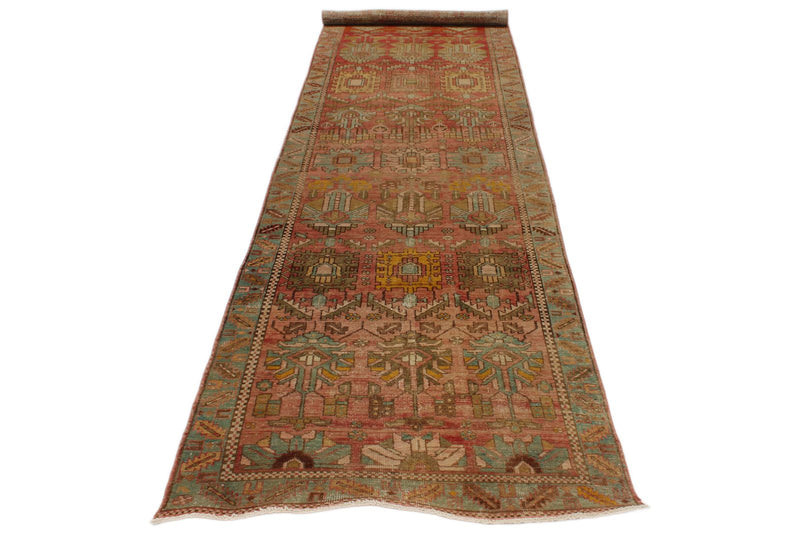 3x13 Rust and Brown Persian Hamadan Distressed Area Runner