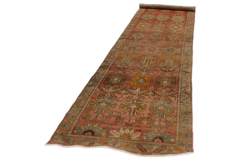 3x13 Rust and Brown Persian Hamadan Distressed Area Runner