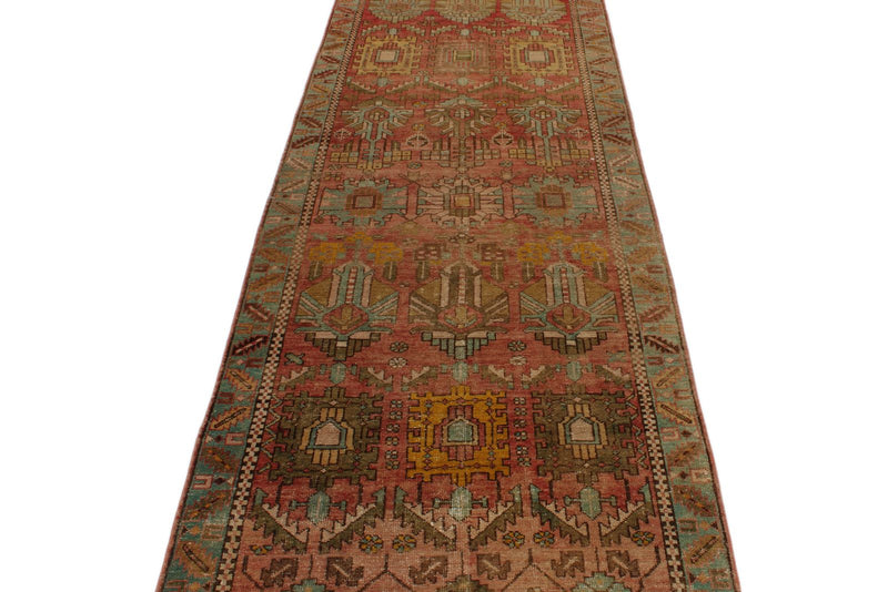 3x13 Rust and Brown Persian Hamadan Distressed Area Runner