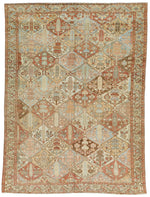 7x9 Rust and Ivory Persian Bahtiyari Distressed Area Rug