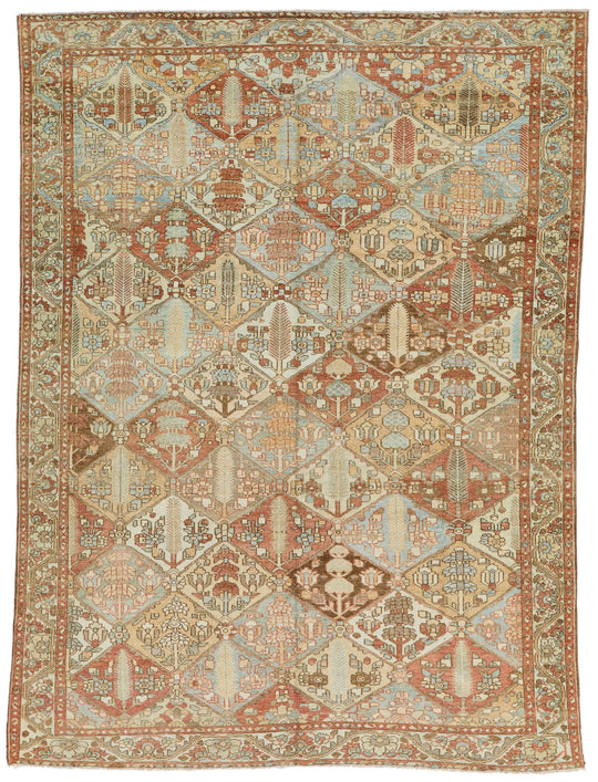 7x9 Rust and Ivory Persian Bahtiyari Distressed Area Rug