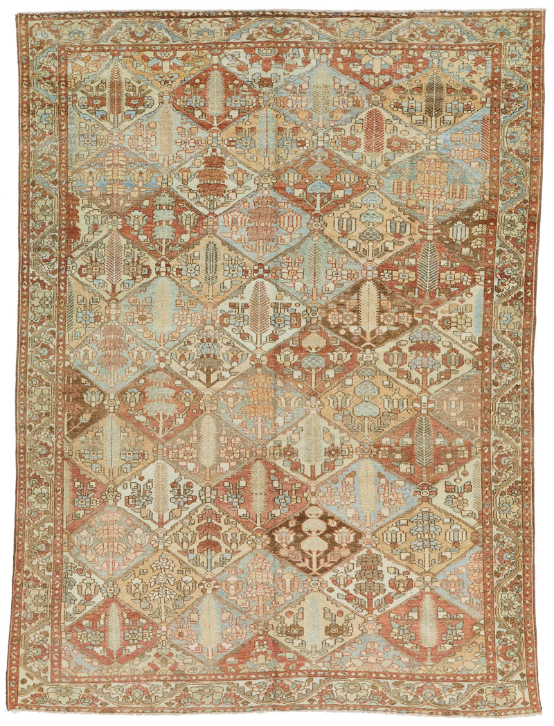 7x9 Rust and Ivory Persian Bahtiyari Distressed Area Rug