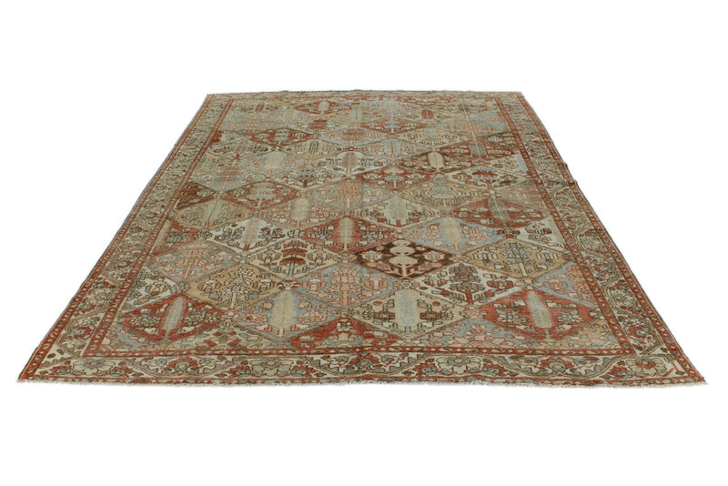 7x9 Rust and Ivory Persian Bahtiyari Distressed Area Rug