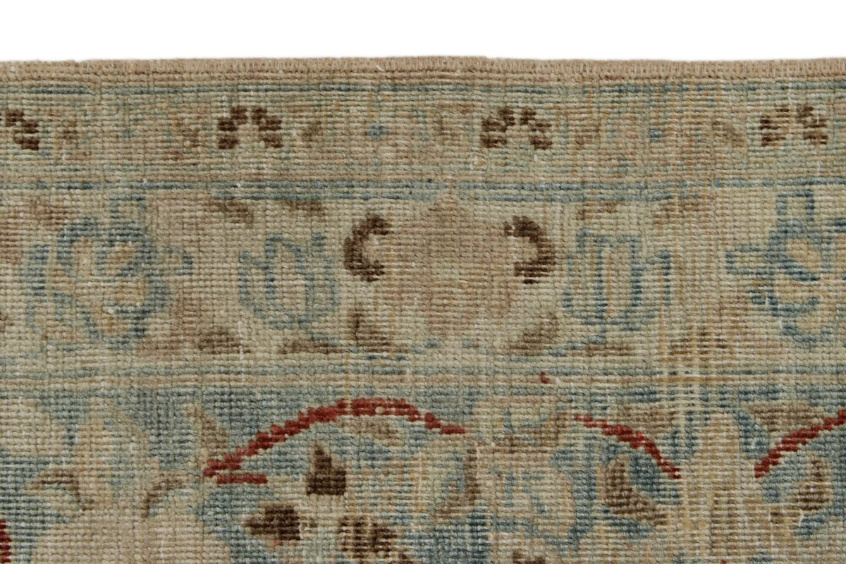 8x11 Ivory and Blue Persian Tabriz Distressed Area Rug