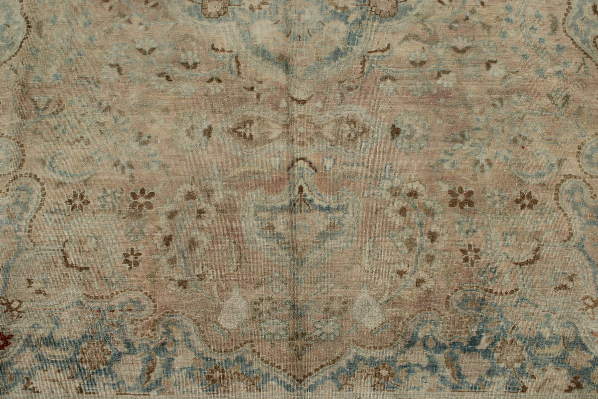 8x11 Ivory and Blue Persian Tabriz Distressed Area Rug