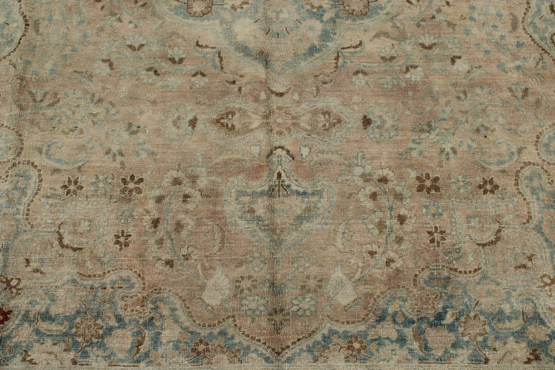 8x11 Ivory and Blue Persian Tabriz Distressed Area Rug