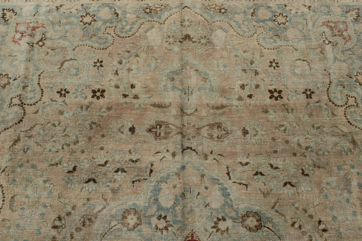 8x11 Ivory and Blue Persian Tabriz Distressed Area Rug