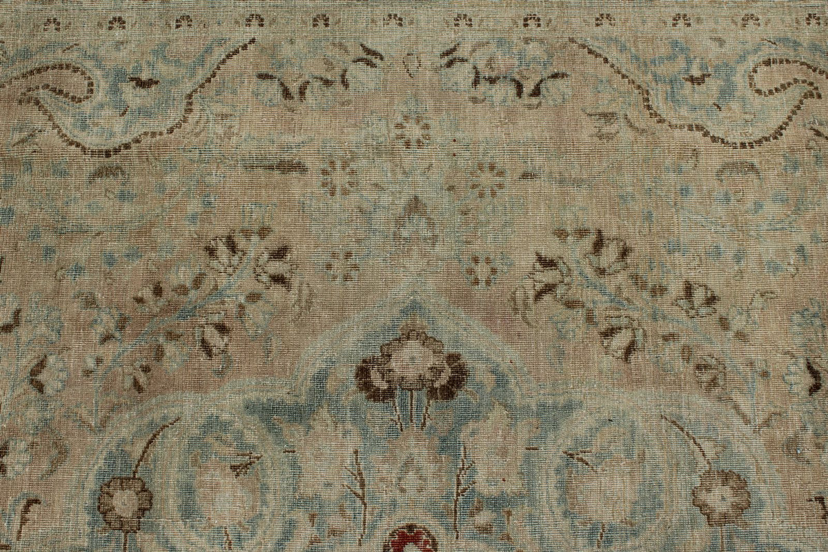 8x11 Ivory and Blue Persian Tabriz Distressed Area Rug