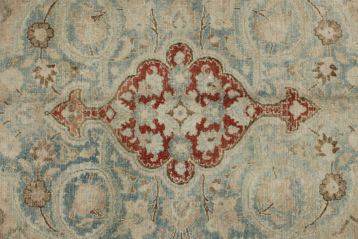 8x11 Ivory and Blue Persian Tabriz Distressed Area Rug