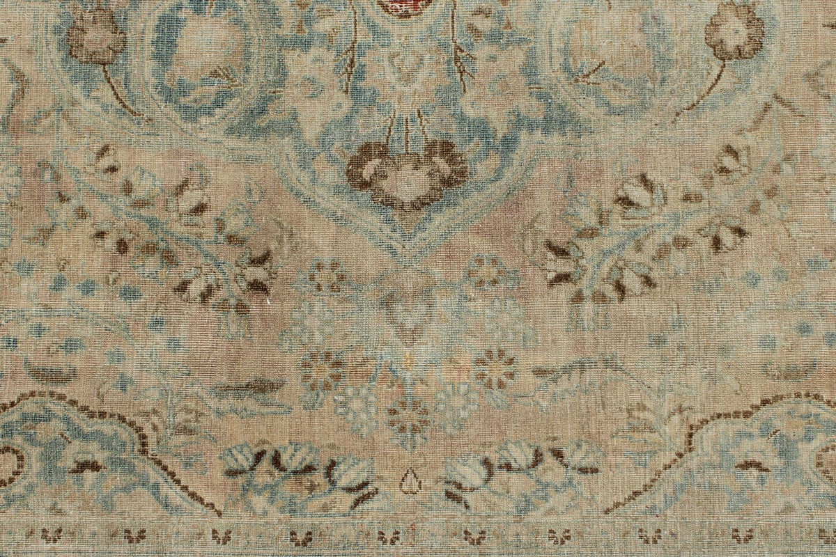 8x11 Ivory and Blue Persian Tabriz Distressed Area Rug