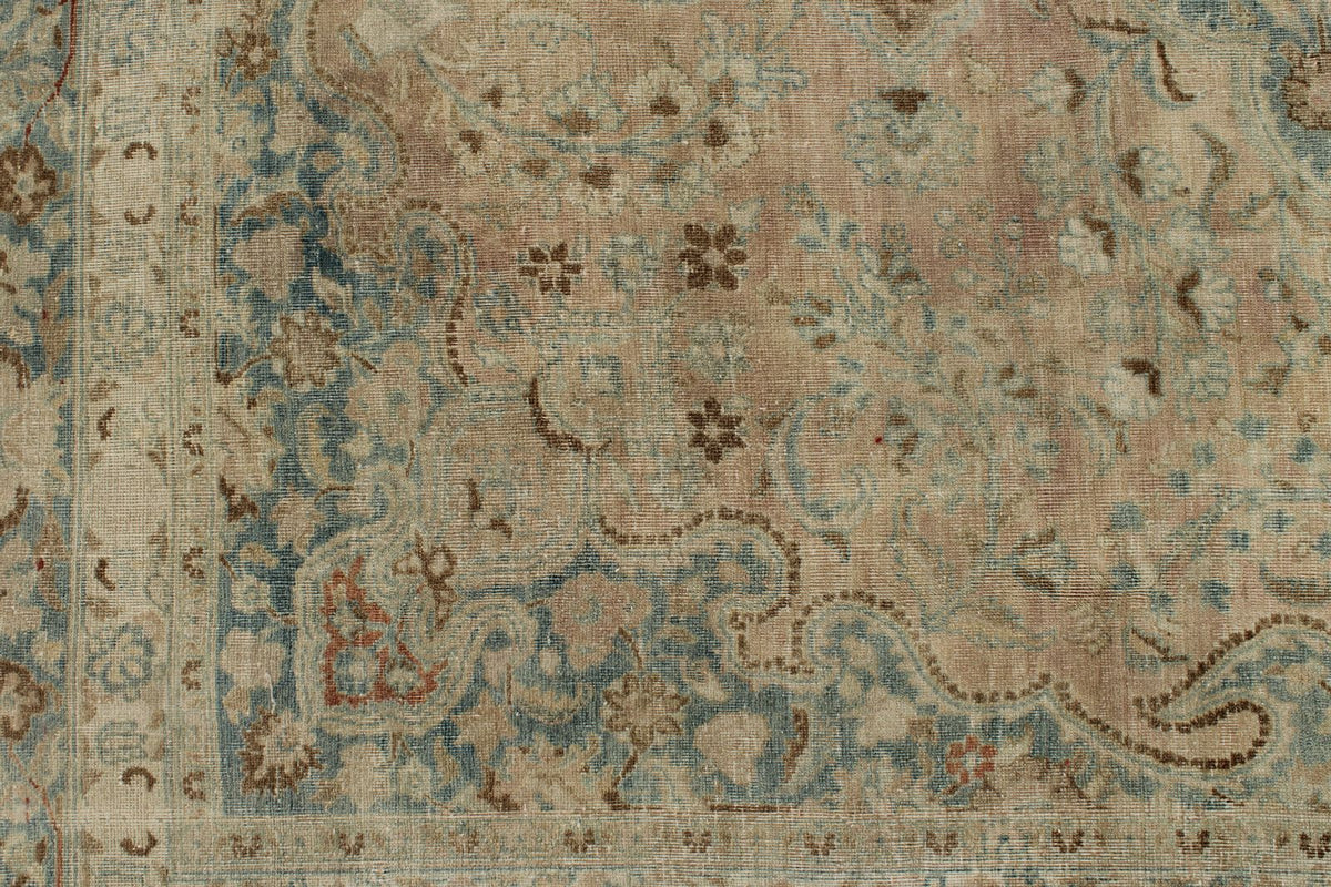 8x11 Ivory and Blue Persian Tabriz Distressed Area Rug