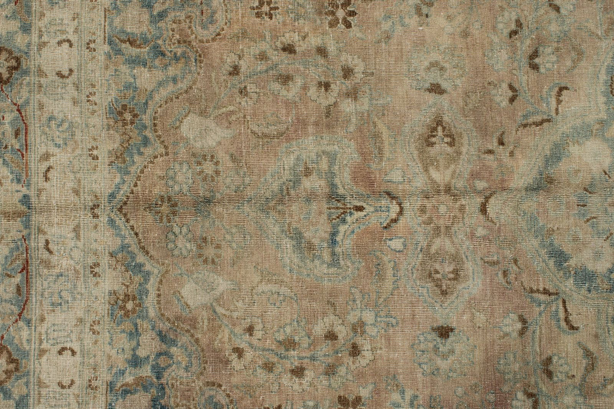 8x11 Ivory and Blue Persian Tabriz Distressed Area Rug
