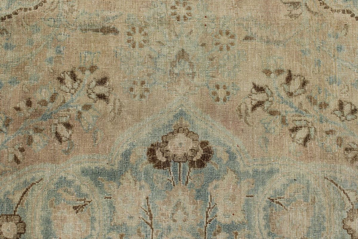 8x11 Ivory and Blue Persian Tabriz Distressed Area Rug