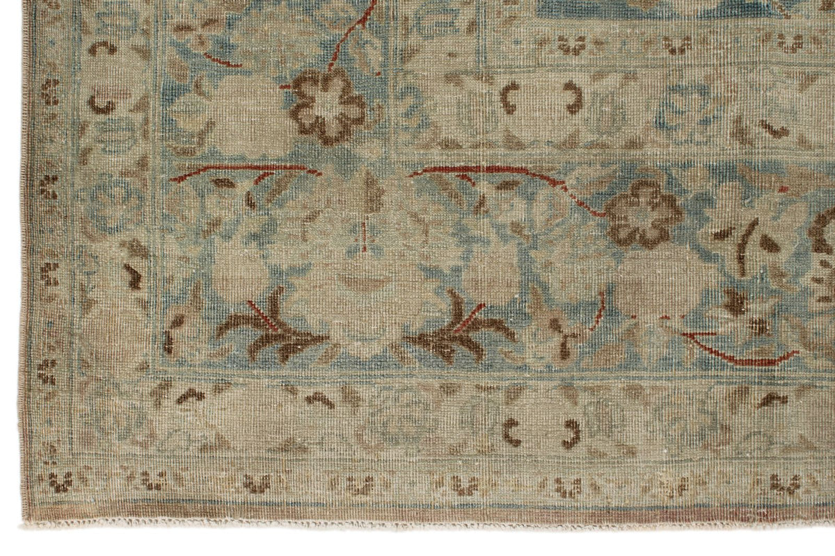 8x11 Ivory and Blue Persian Tabriz Distressed Area Rug