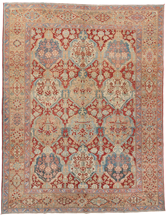 Vintage Handmade 10x13 Rust and Ivory Persian Bahtiyari Distressed Area Rug