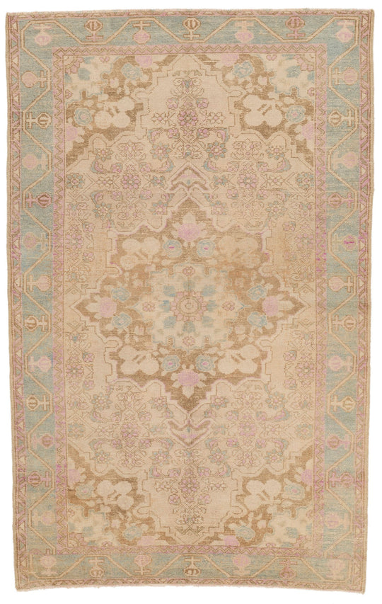 4x7 Pink and Blue Persian Traditional Rug