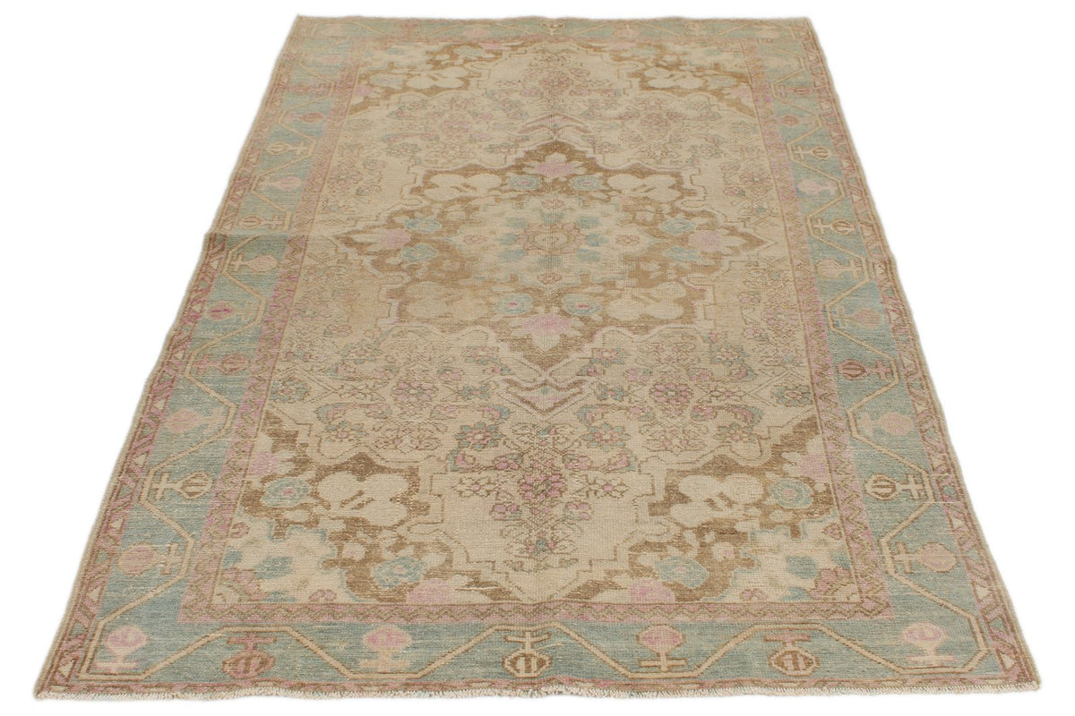 4x7 Pink and Blue Persian Traditional Rug