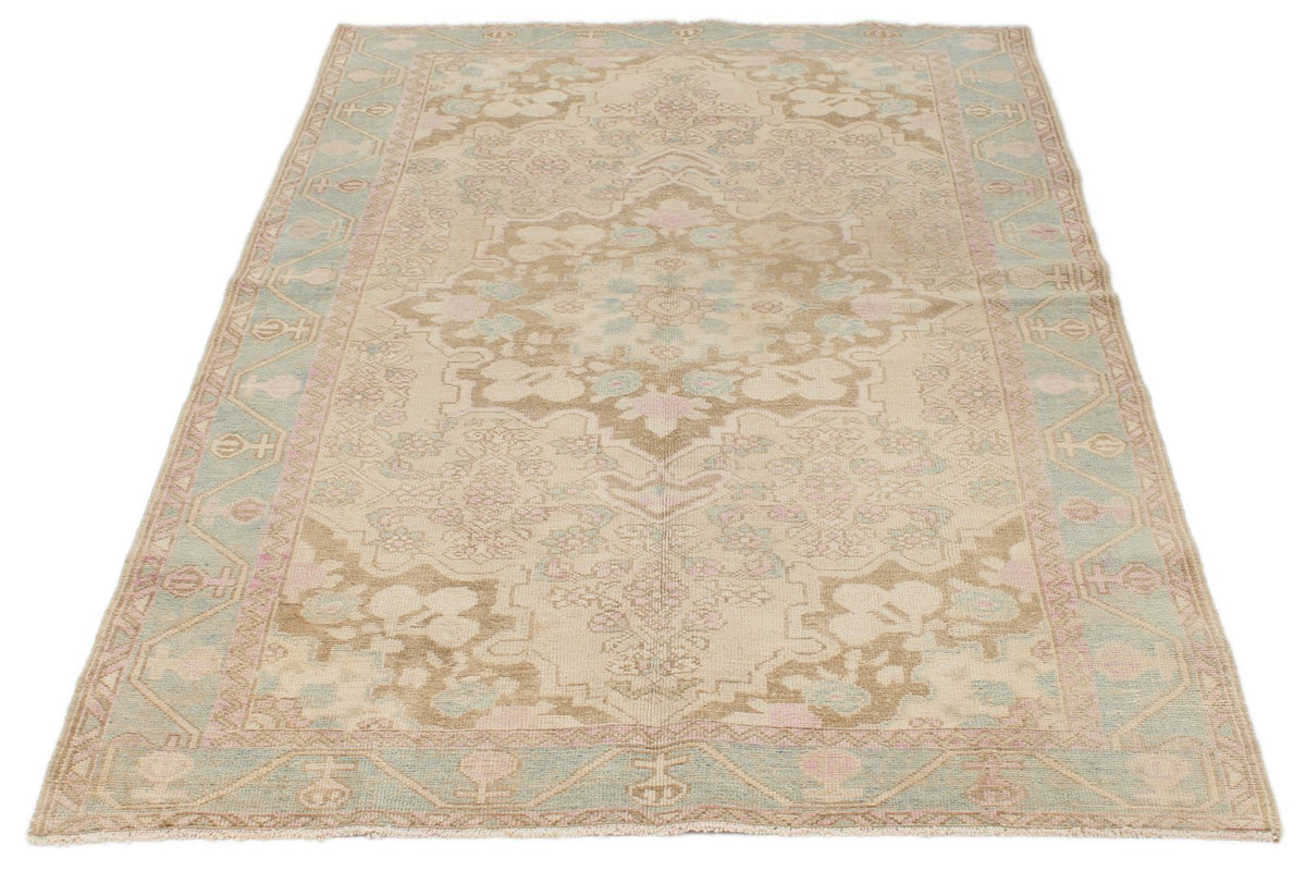 4x7 Pink and Blue Persian Traditional Rug