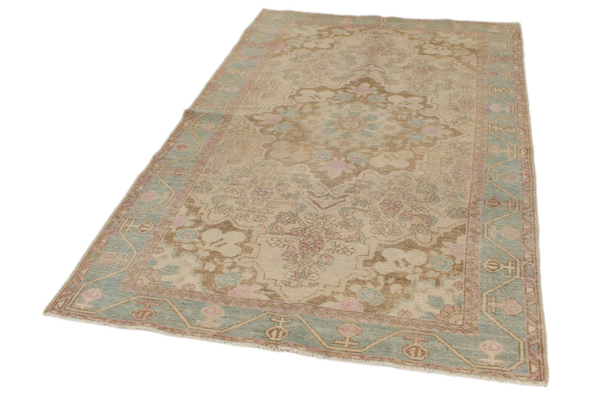 4x7 Pink and Blue Persian Traditional Rug