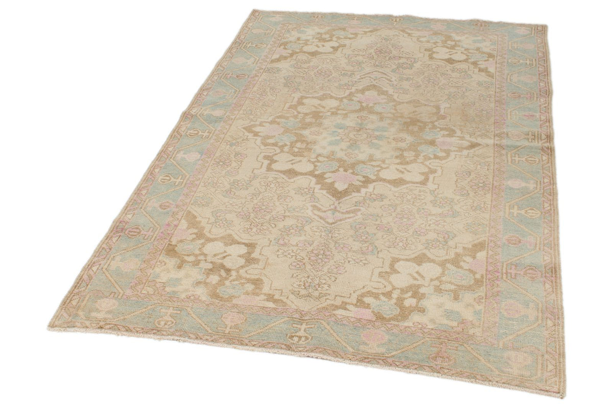 4x7 Pink and Blue Persian Traditional Rug