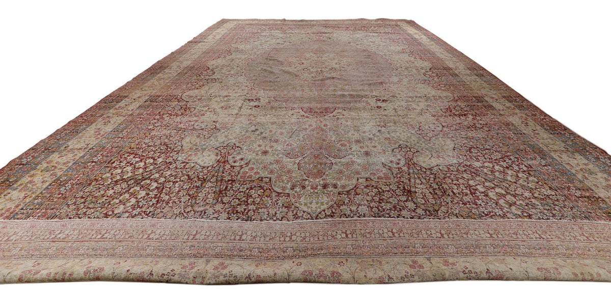 16x25 Pink and Ivory Persian Kerman Rug