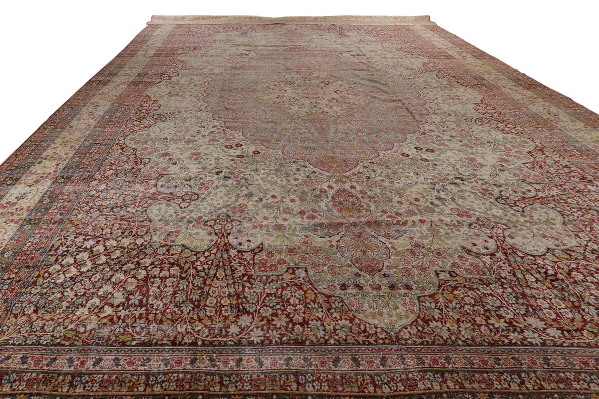 16x25 Pink and Ivory Persian Kerman Rug