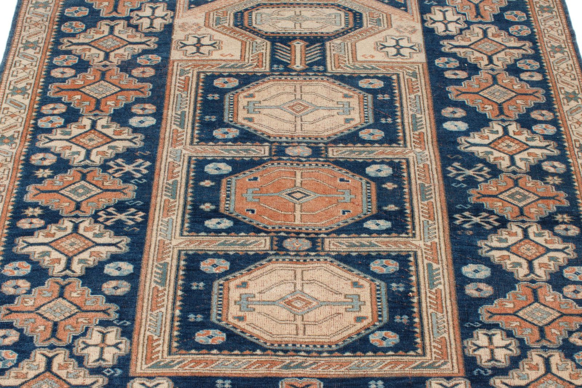 5x5 Navy and Ivory Kazak Tribal Rug