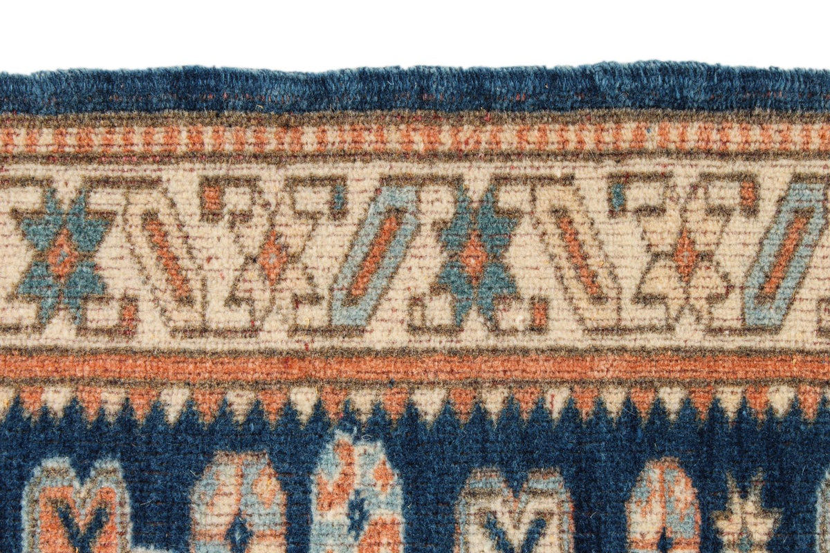 5x5 Navy and Ivory Kazak Tribal Rug