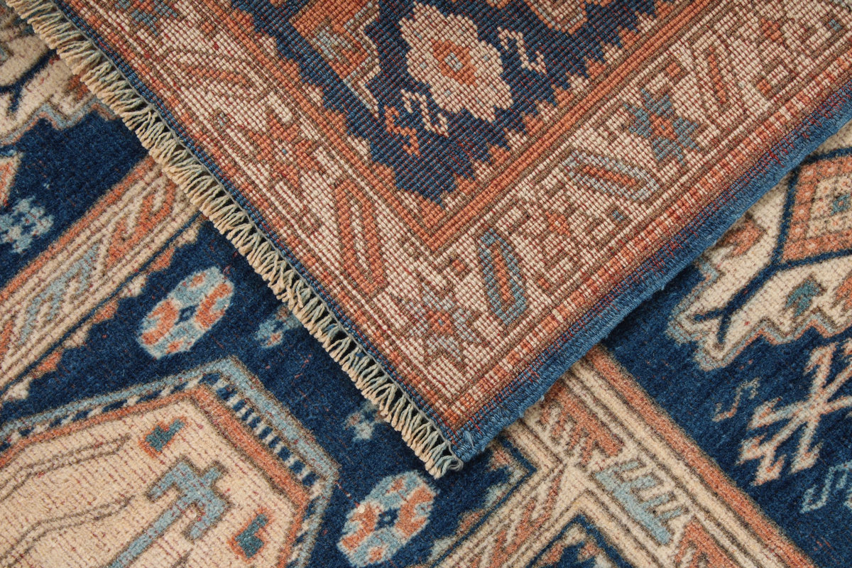 5x5 Navy and Ivory Kazak Tribal Rug
