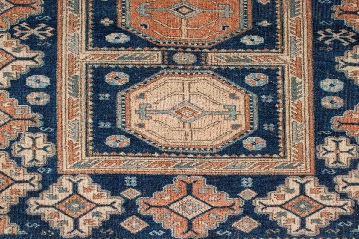 5x5 Navy and Ivory Kazak Tribal Rug