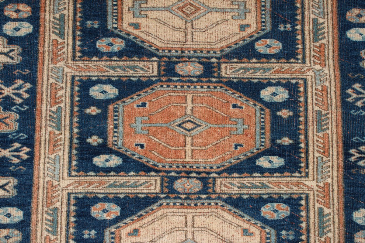 5x5 Navy and Ivory Kazak Tribal Rug