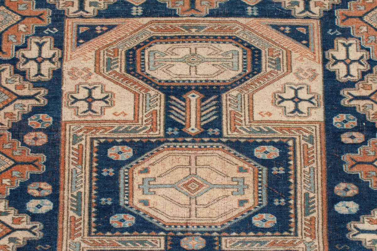 5x5 Navy and Ivory Kazak Tribal Rug