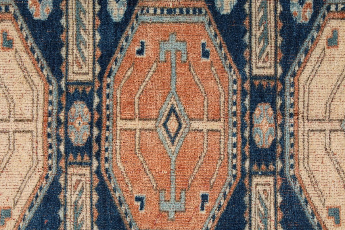 5x5 Navy and Ivory Kazak Tribal Rug