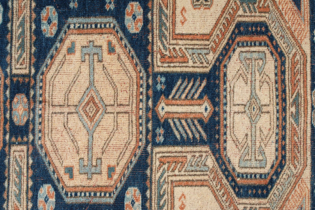 5x5 Navy and Ivory Kazak Tribal Rug