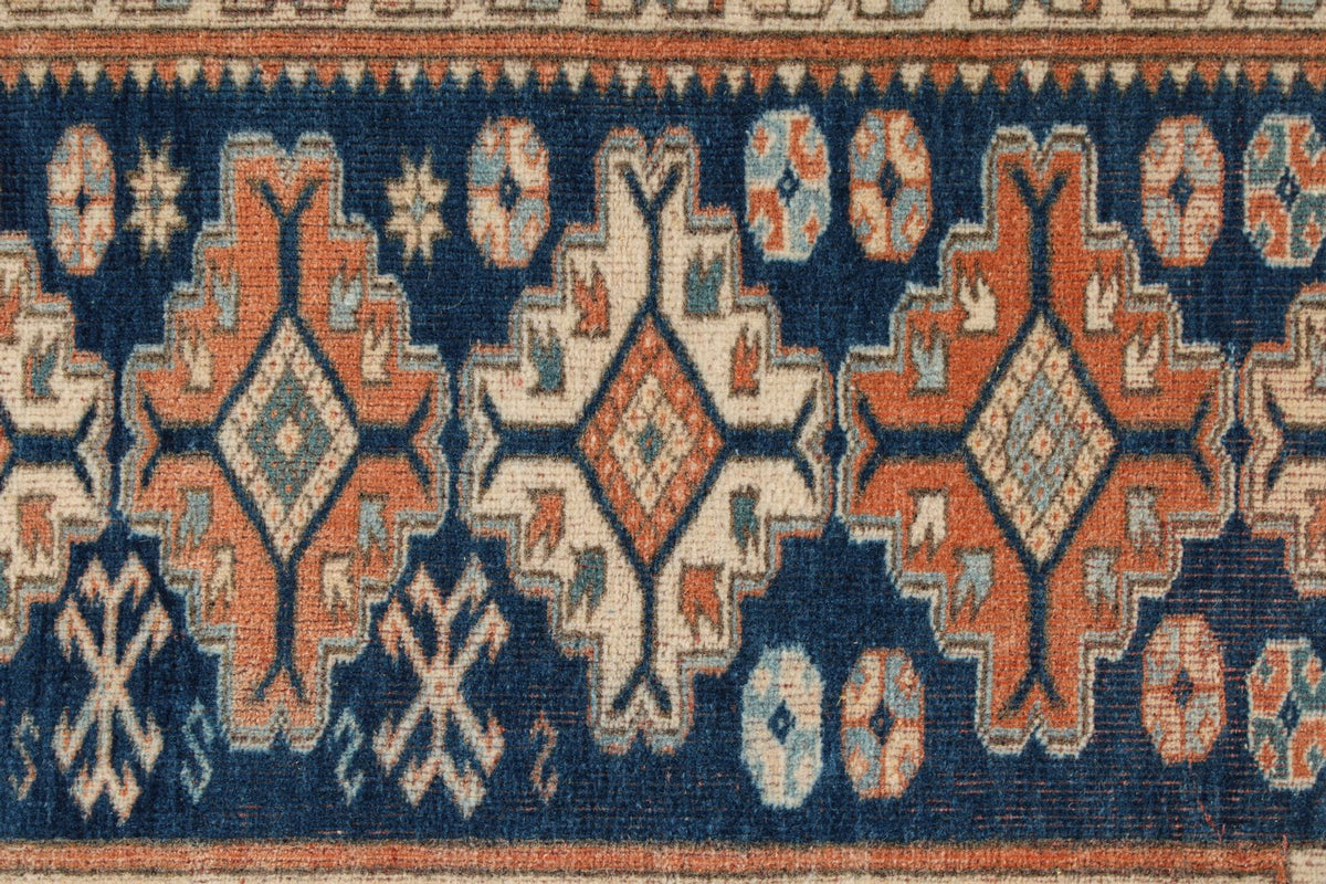 5x5 Navy and Ivory Kazak Tribal Rug