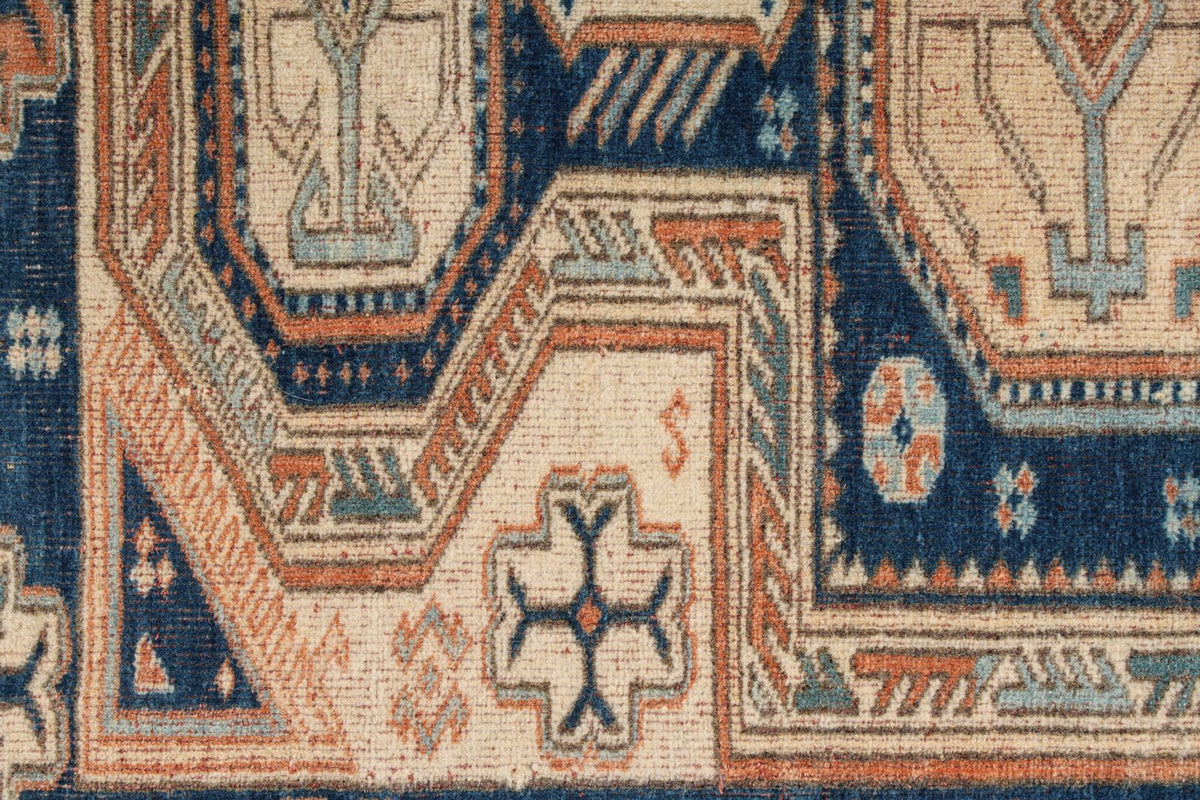 5x5 Navy and Ivory Kazak Tribal Rug